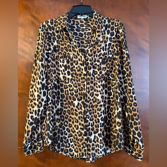 Express Tops - Express Leopard Print Portofino Top